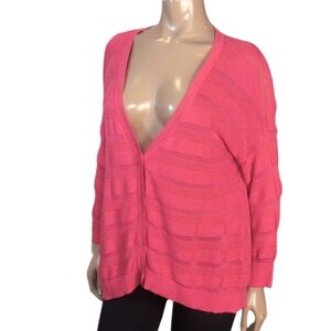 3/$20 89th & Madison Sheer Knit Cardigan Sweater Womens Size Large Pink Relaxed